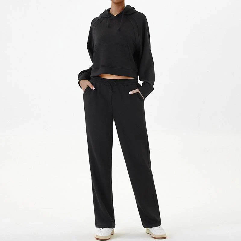 Zachte loungewear herfst set met hoodie en rechte broek – Dames