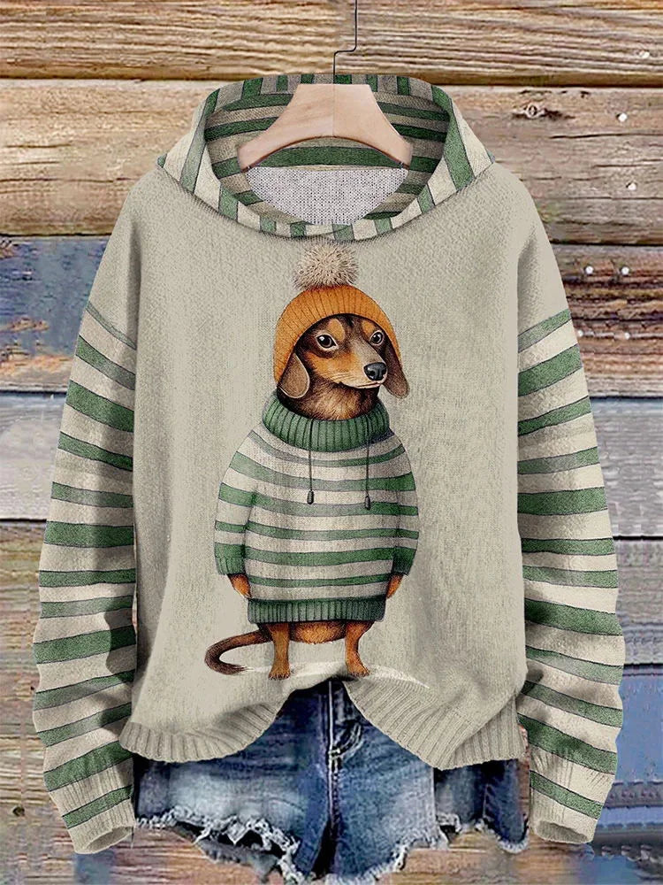 Comfortabele hoodie met speels hondenmotief – Dames