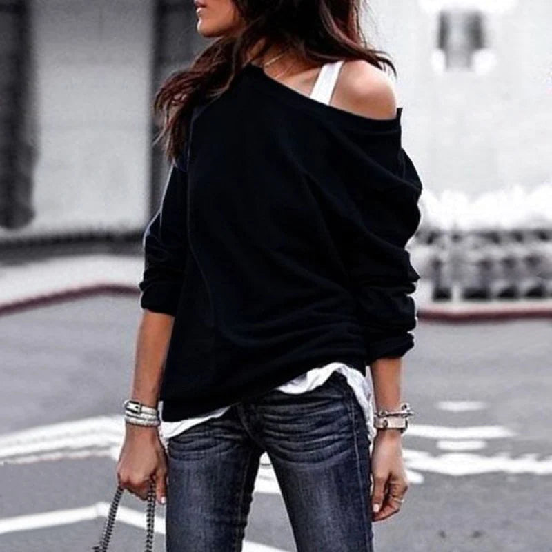 Zachte off-shoulder herfst sweater met ontspannen pasvorm – Dames