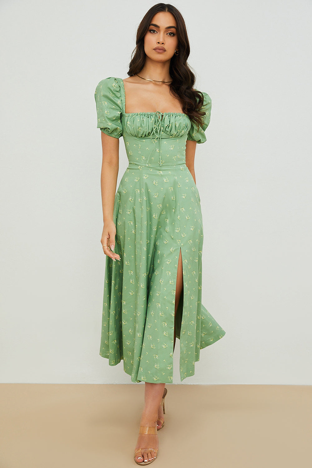 Tessa | Elegante Midi Jurk Met Vierkante Halslijn Voor Dames