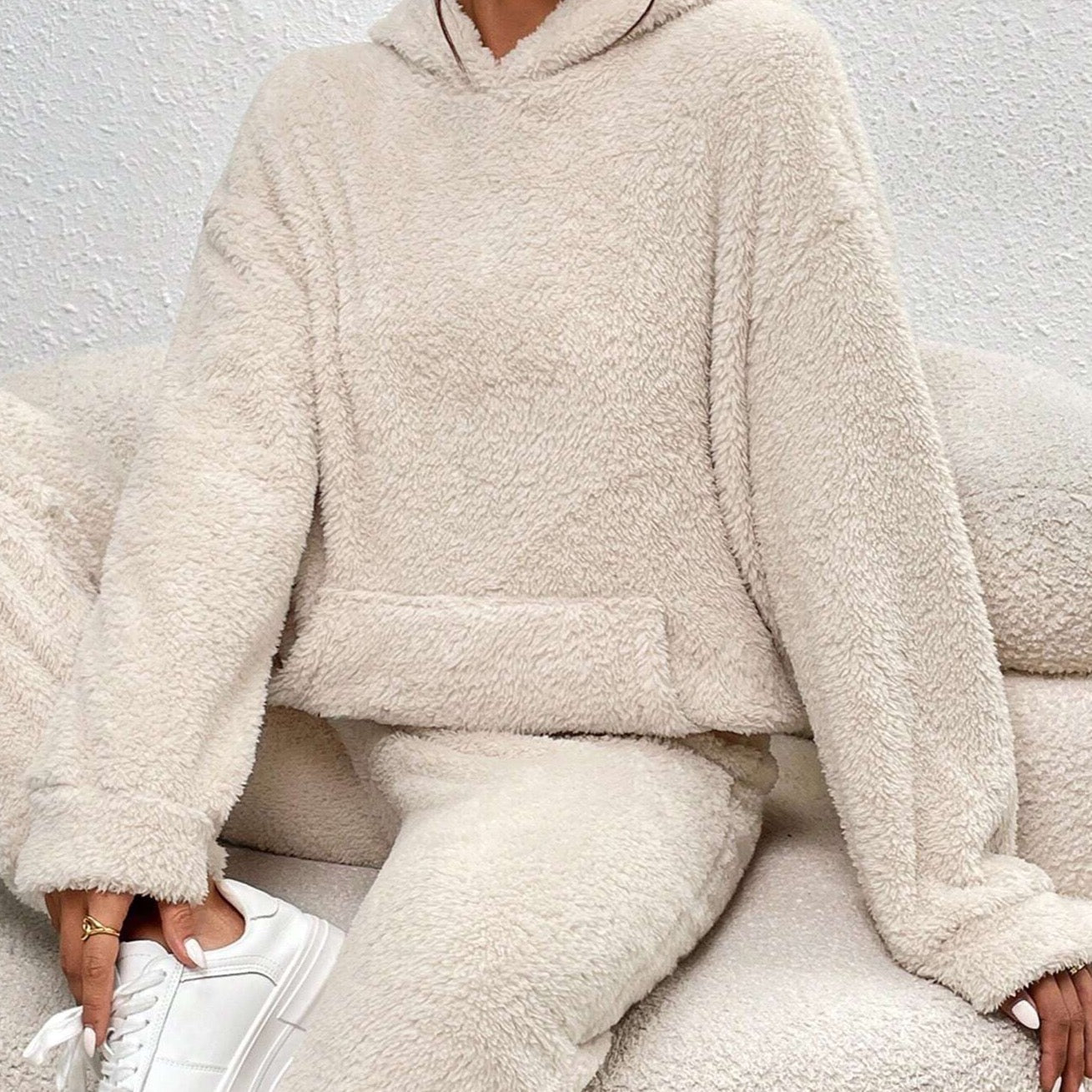 Zachte teddy winter set met warme hoodie – Dames