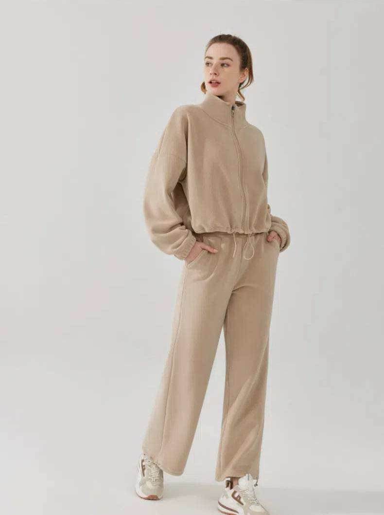Zachte loungebroek voor de herfst met wijde pijpen en verstelbare taille – Dames