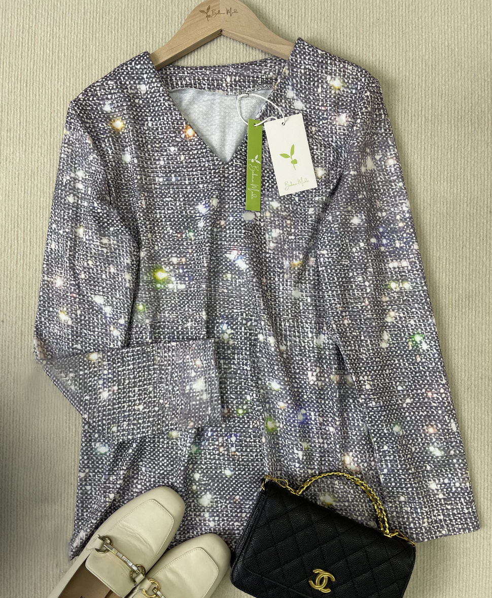 Glitter blouse met lange mouwen en glamoureus design – Dames