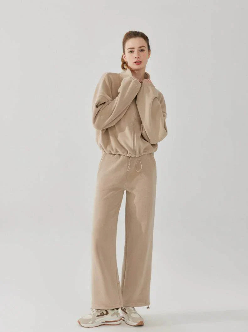 Zachte loungebroek voor de herfst met wijde pijpen en verstelbare taille – Dames