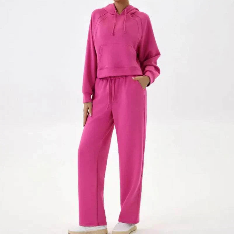 Zachte loungewear herfst set met hoodie en rechte broek – Dames