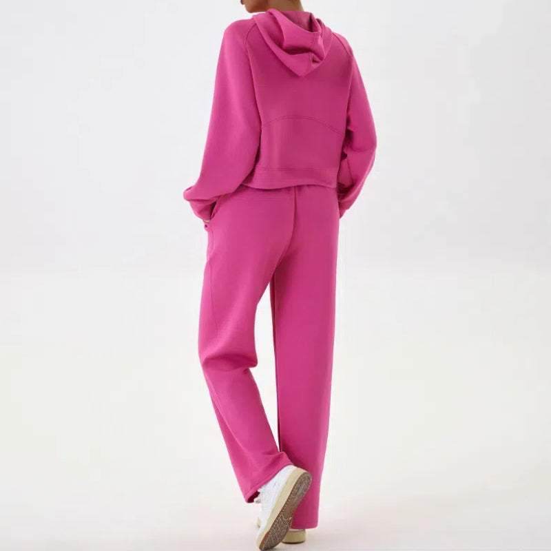 Zachte loungewear herfst set met hoodie en rechte broek – Dames