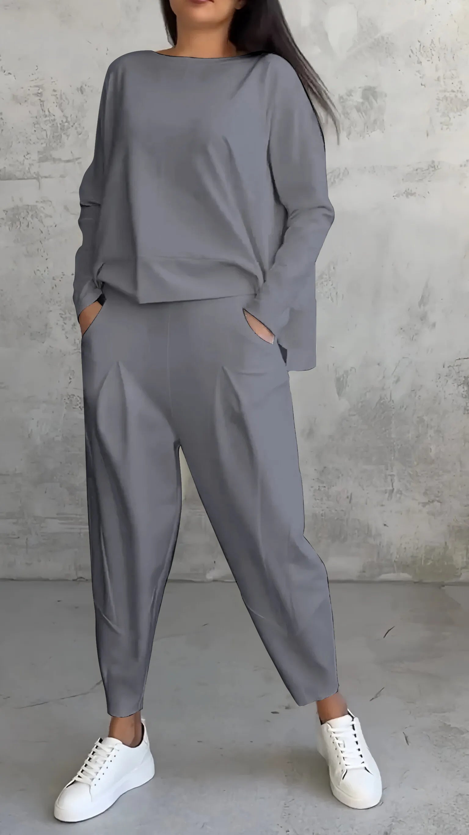 Loungewear set met lange mouwen en harem broek – Dames