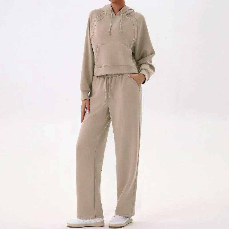 Zachte loungewear herfst set met hoodie en rechte broek – Dames