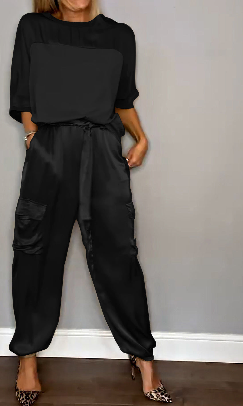 Comfortabele zomer set met korte mouwen en elegante pasvorm – Dames