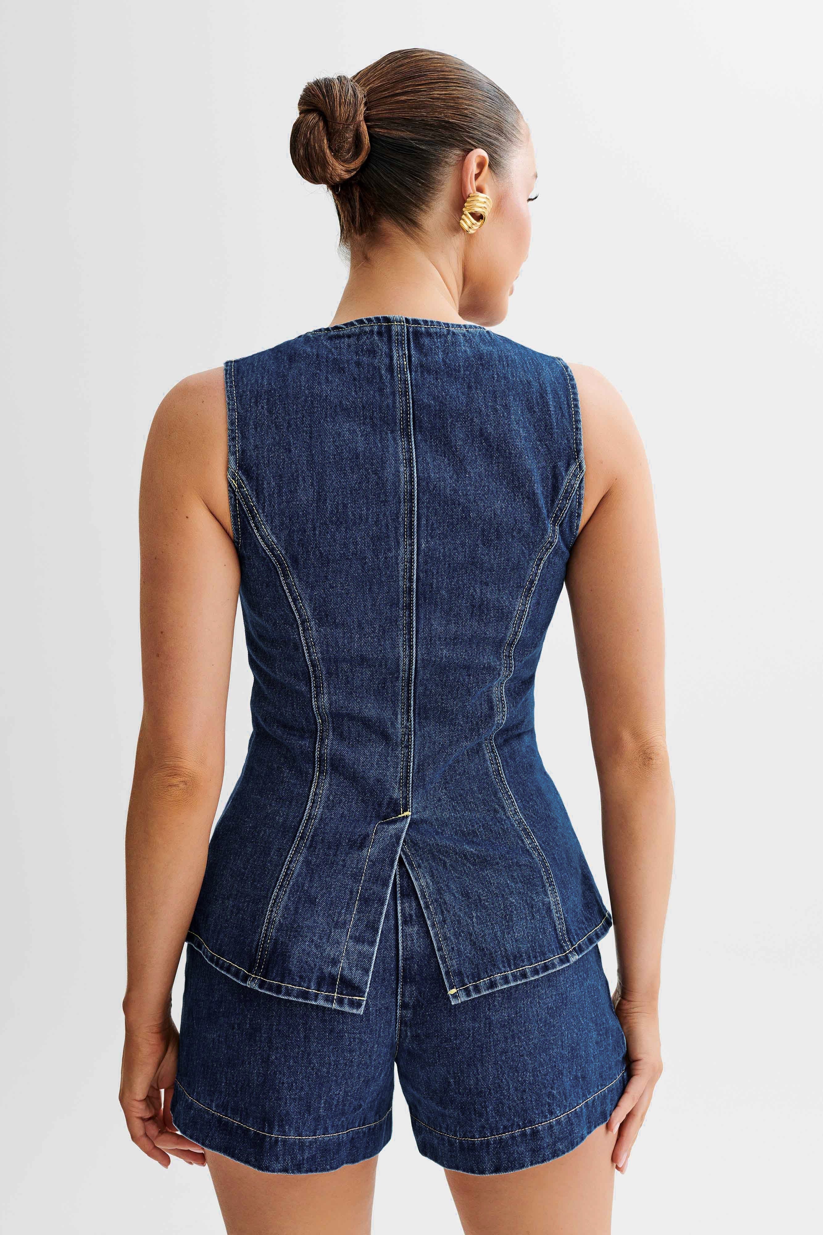 Mouwloze denim zomer set met flatterende pasvorm – Dames