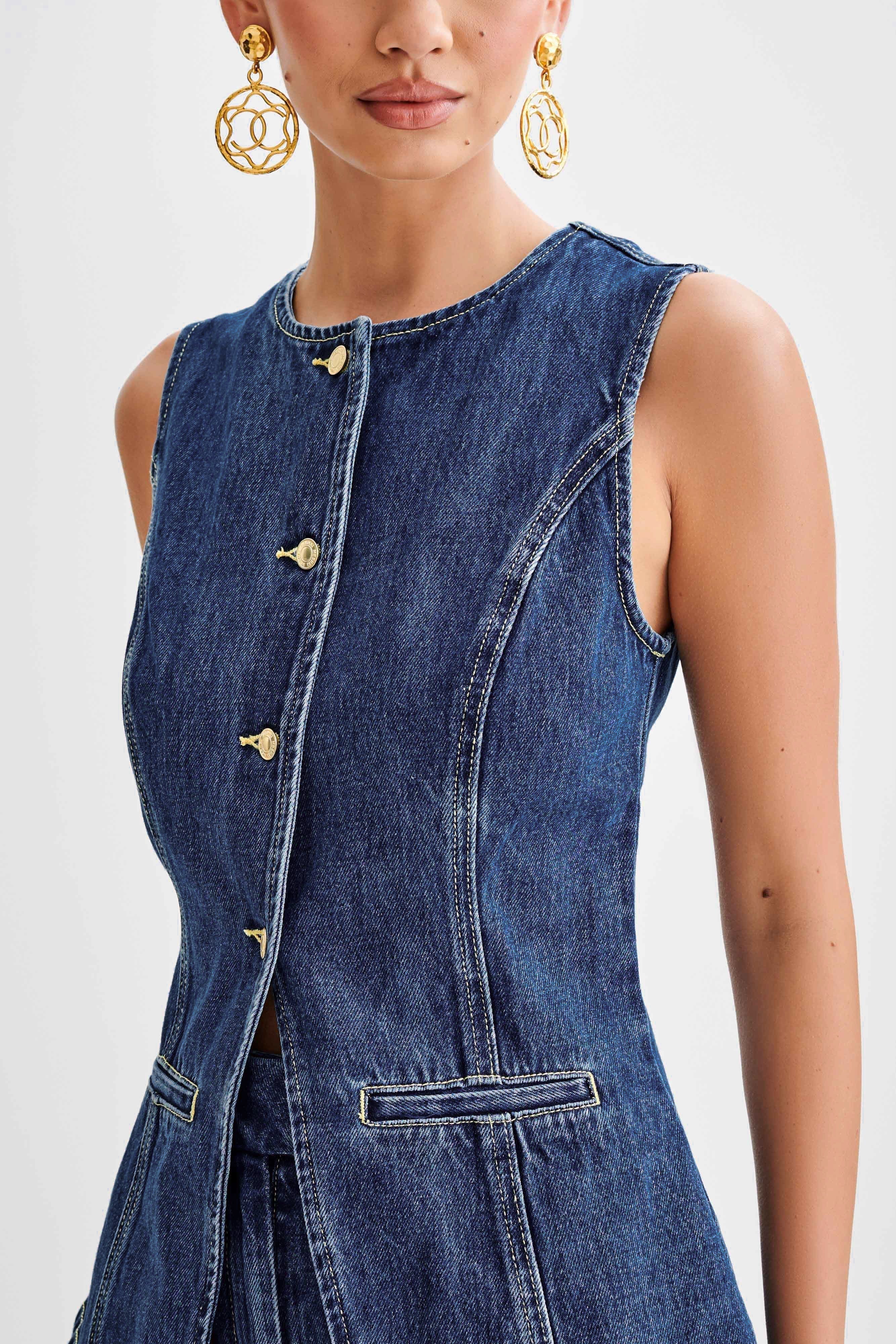 Mouwloze denim zomer set met flatterende pasvorm – Dames