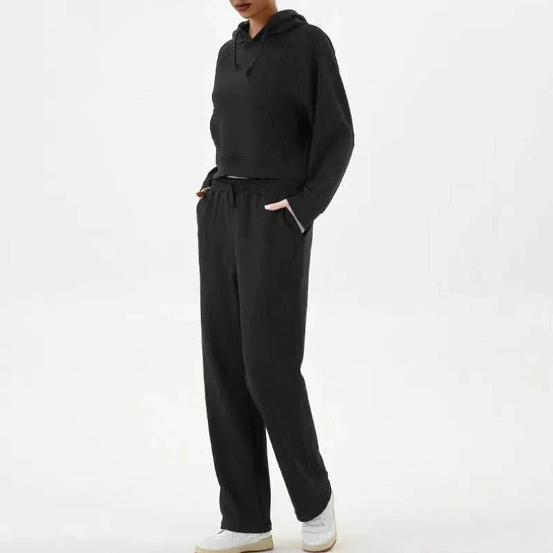 Zachte loungewear herfst set met hoodie en rechte broek – Dames