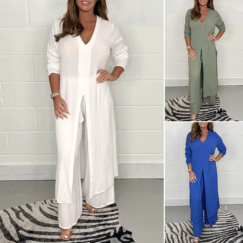 Casual tweedelige set van viscosemix voor de zomer – Dames