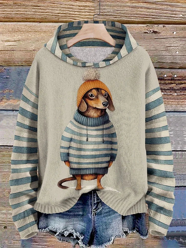 Comfortabele hoodie met speels hondenmotief – Dames