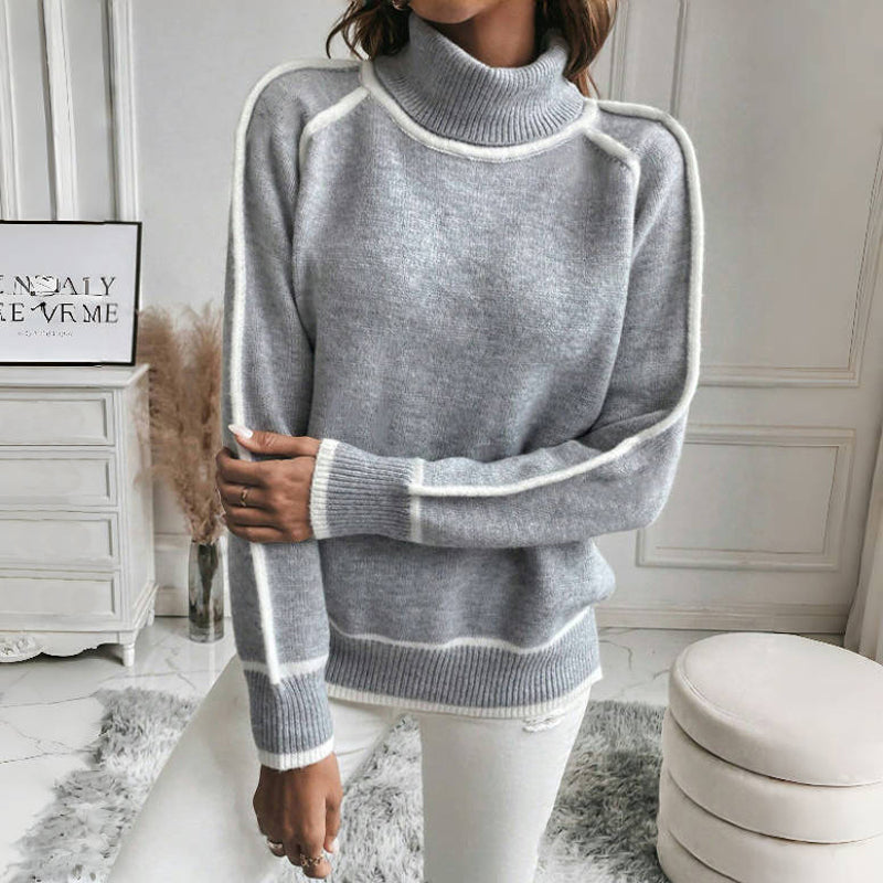 Casual gebreide trui met opstaande kraag in effen kleur – Dames