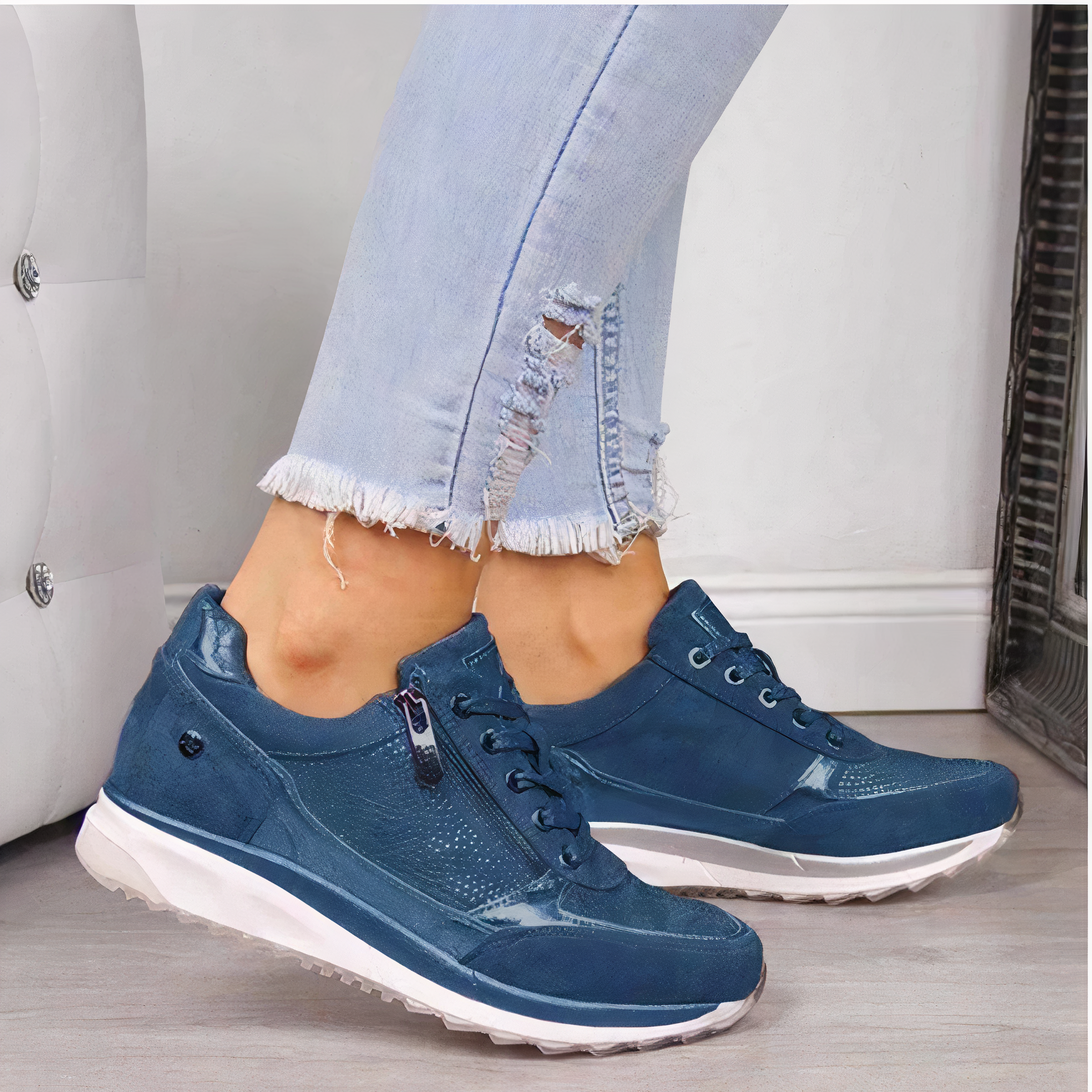 Sportieve sneakers met veters en ritssluiting – Dames