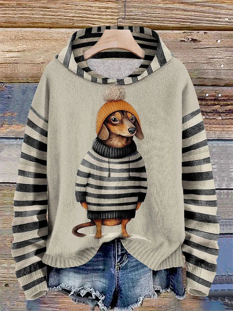 Comfortabele hoodie met speels hondenmotief – Dames