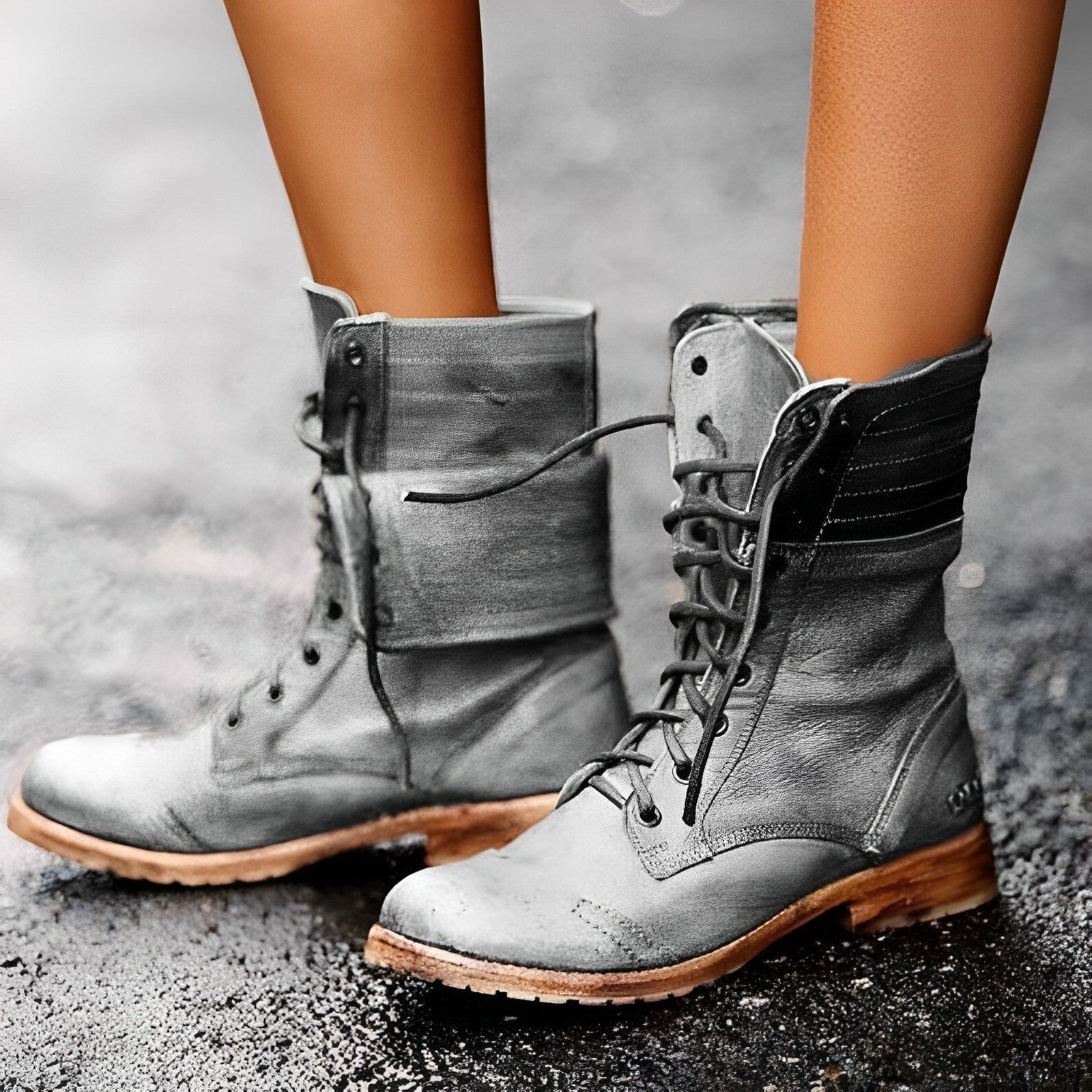 Leren veterlaarzen met retro design en antislip zool voor herfst en winter – Dames