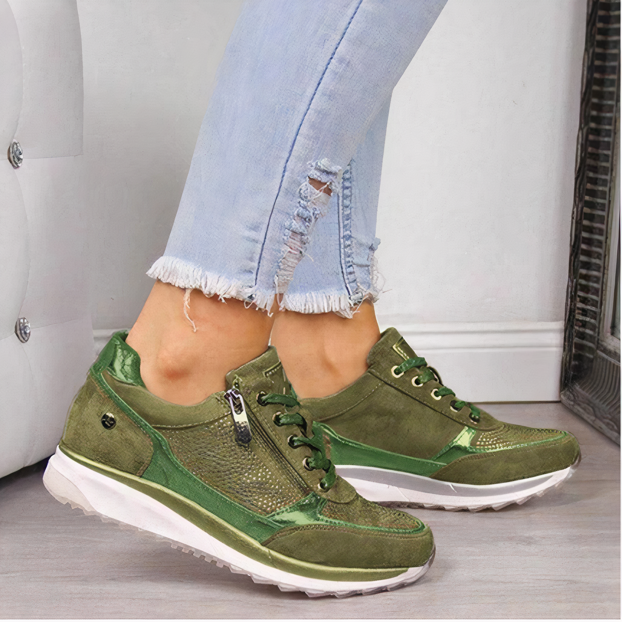 Sportieve sneakers met veters en ritssluiting – Dames