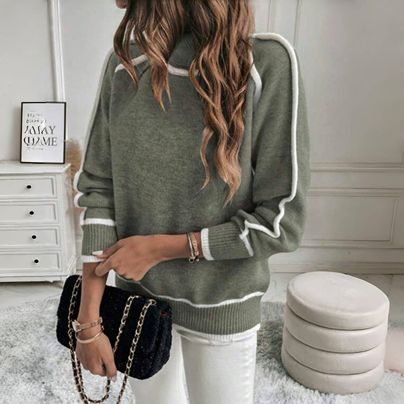 Casual gebreide trui met opstaande kraag in effen kleur – Dames