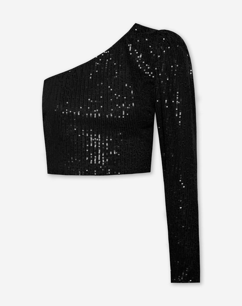 Stijlvolle one-shoulder top met pailletten en stretch – Dames