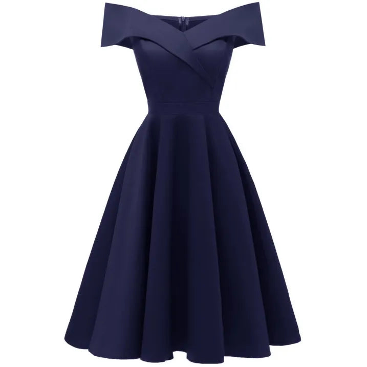 Elegant schouderloze vintage A-lijn midi jurk – Dames