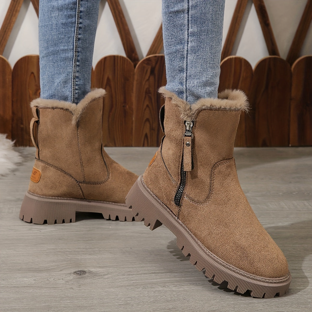 Warme pluche snowboots met ritssluiting en robuuste zool – Dames