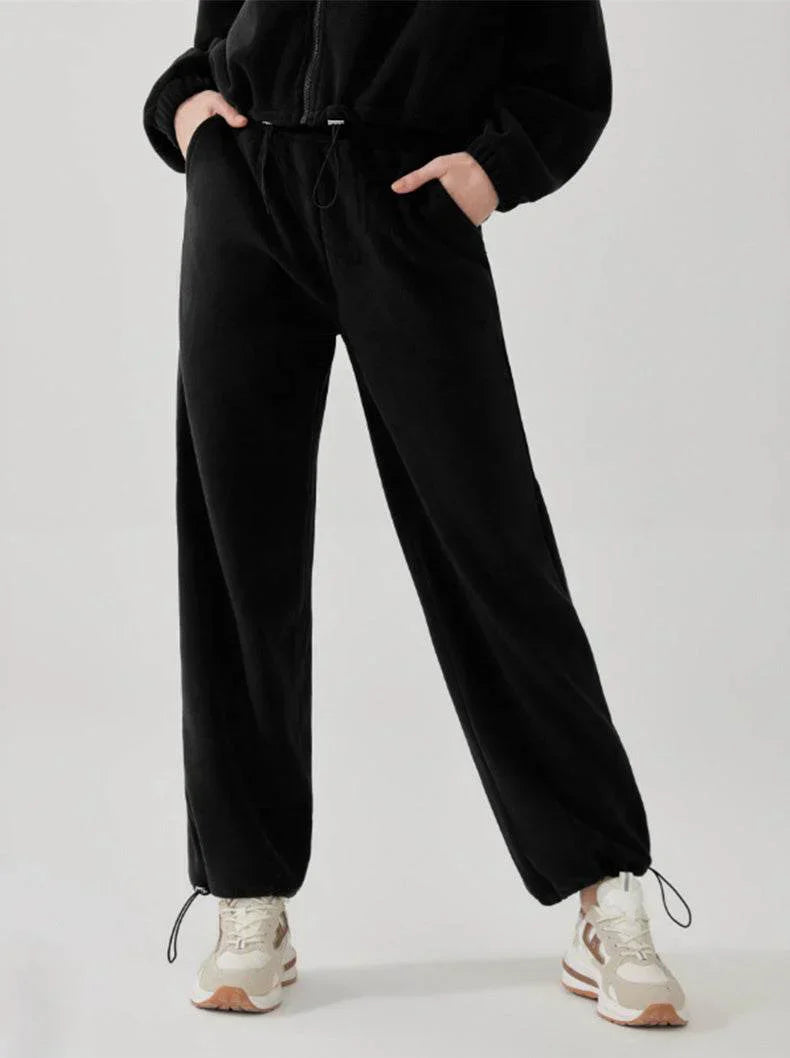 Zachte loungebroek voor de herfst met wijde pijpen en verstelbare taille – Dames