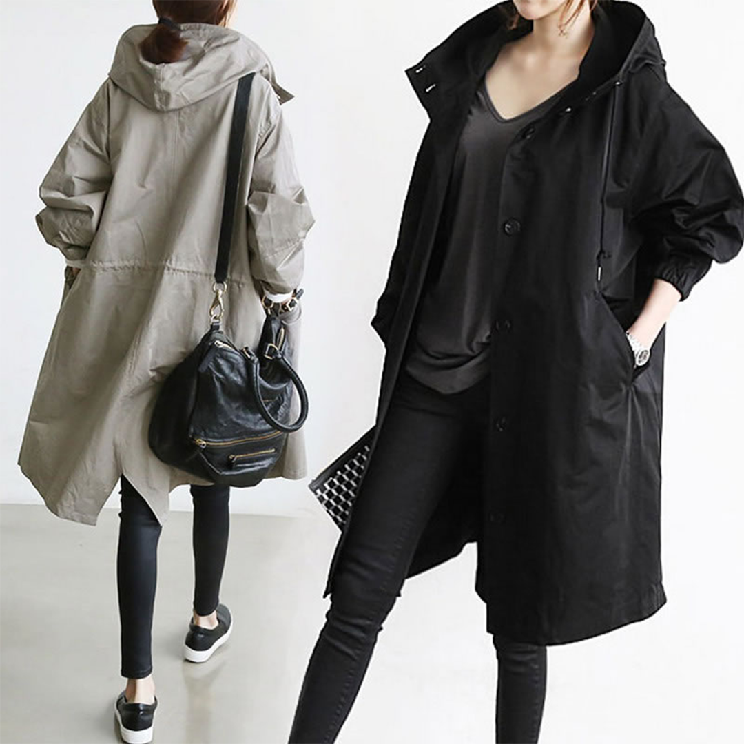 Lange regenjas met ceintuur en waterdicht design – Dames