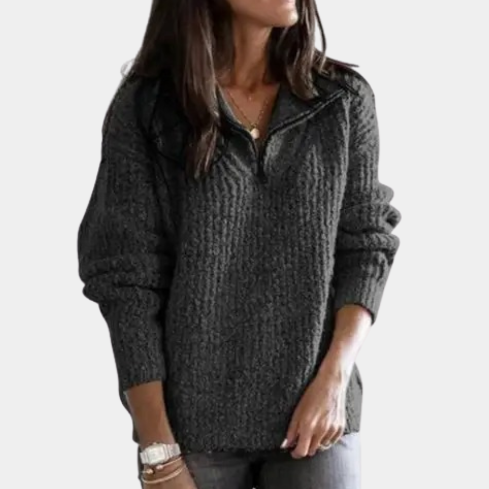 Chique trui met halve rits en minimalistisch design – Dames