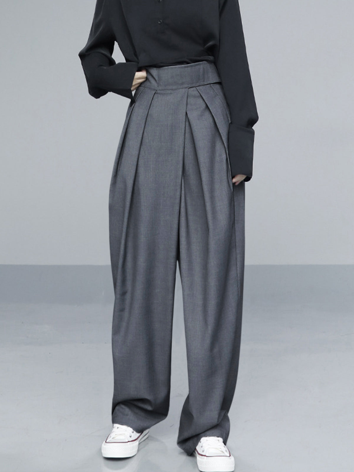 Oversized lange broek van geweven stof met effen design – Dames