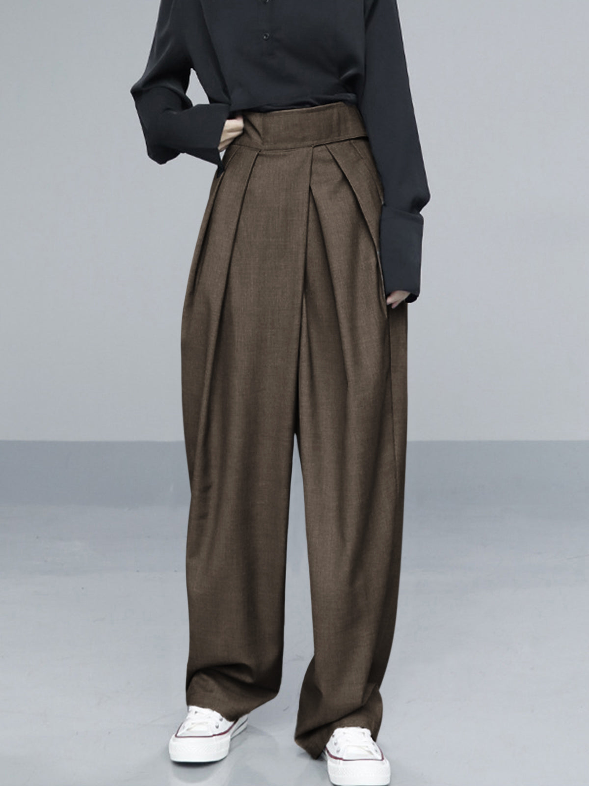 Oversized lange broek van geweven stof met effen design – Dames