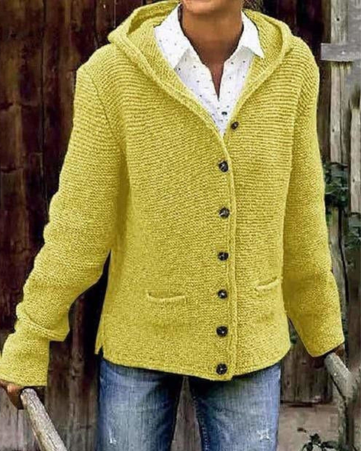 Casual gebreid vest met capuchon en zakken – Dames