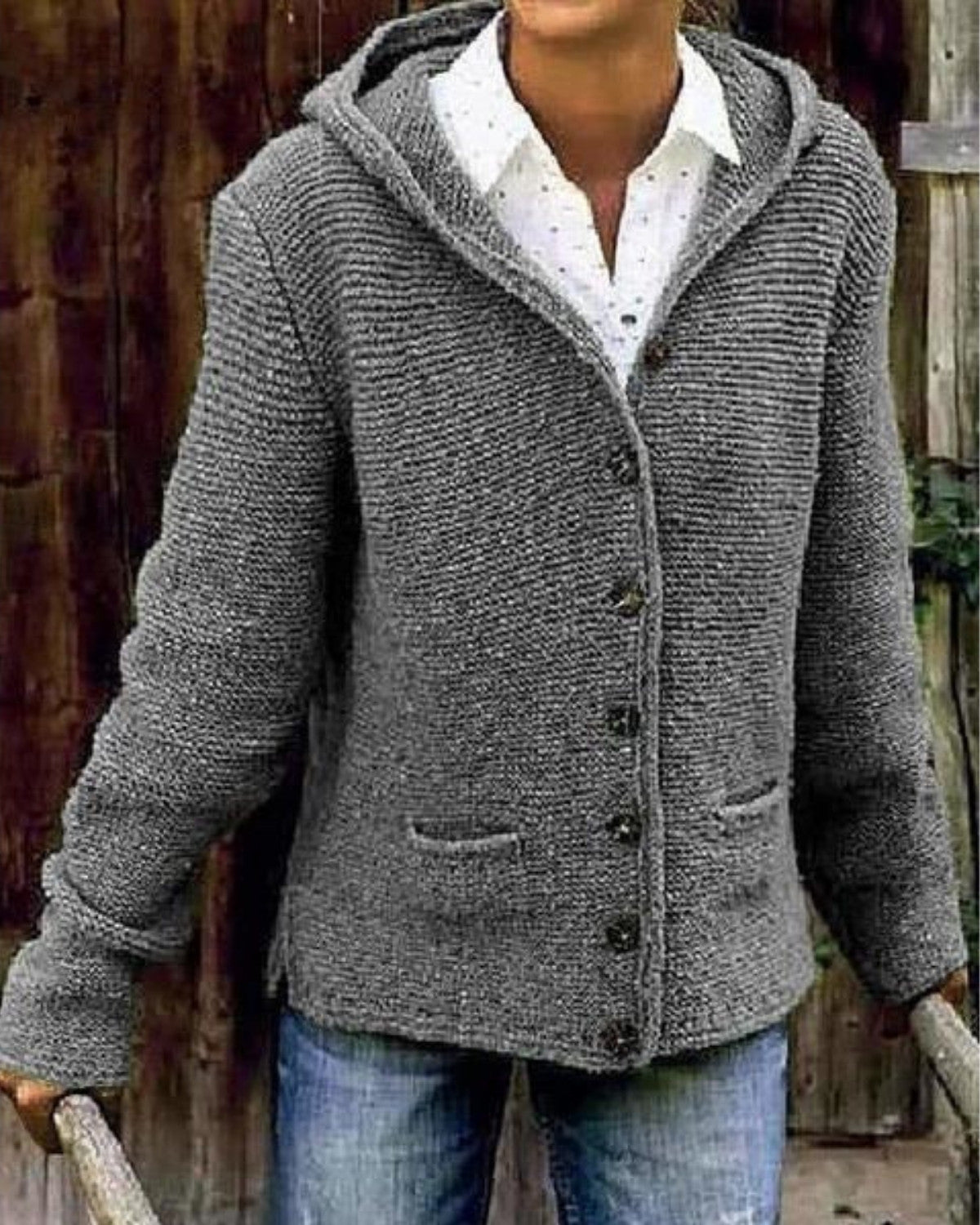 Casual gebreid vest met capuchon en zakken – Dames