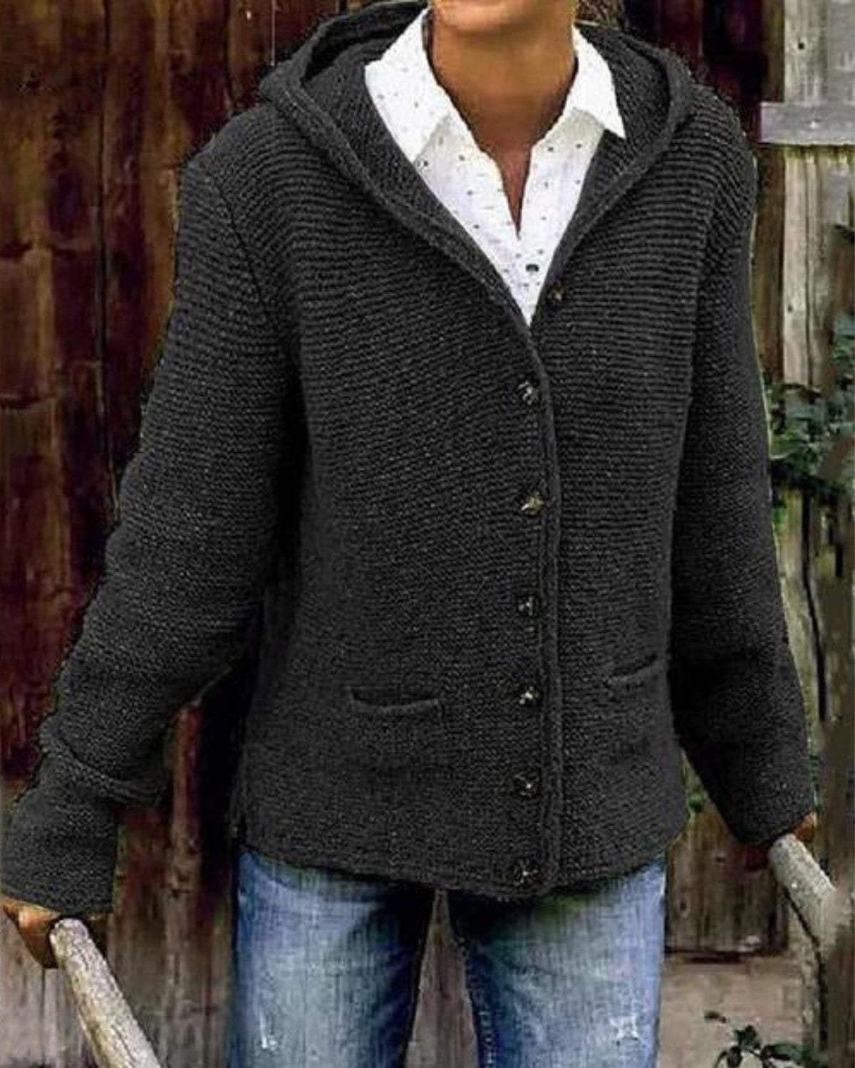 Casual gebreid vest met capuchon en zakken – Dames