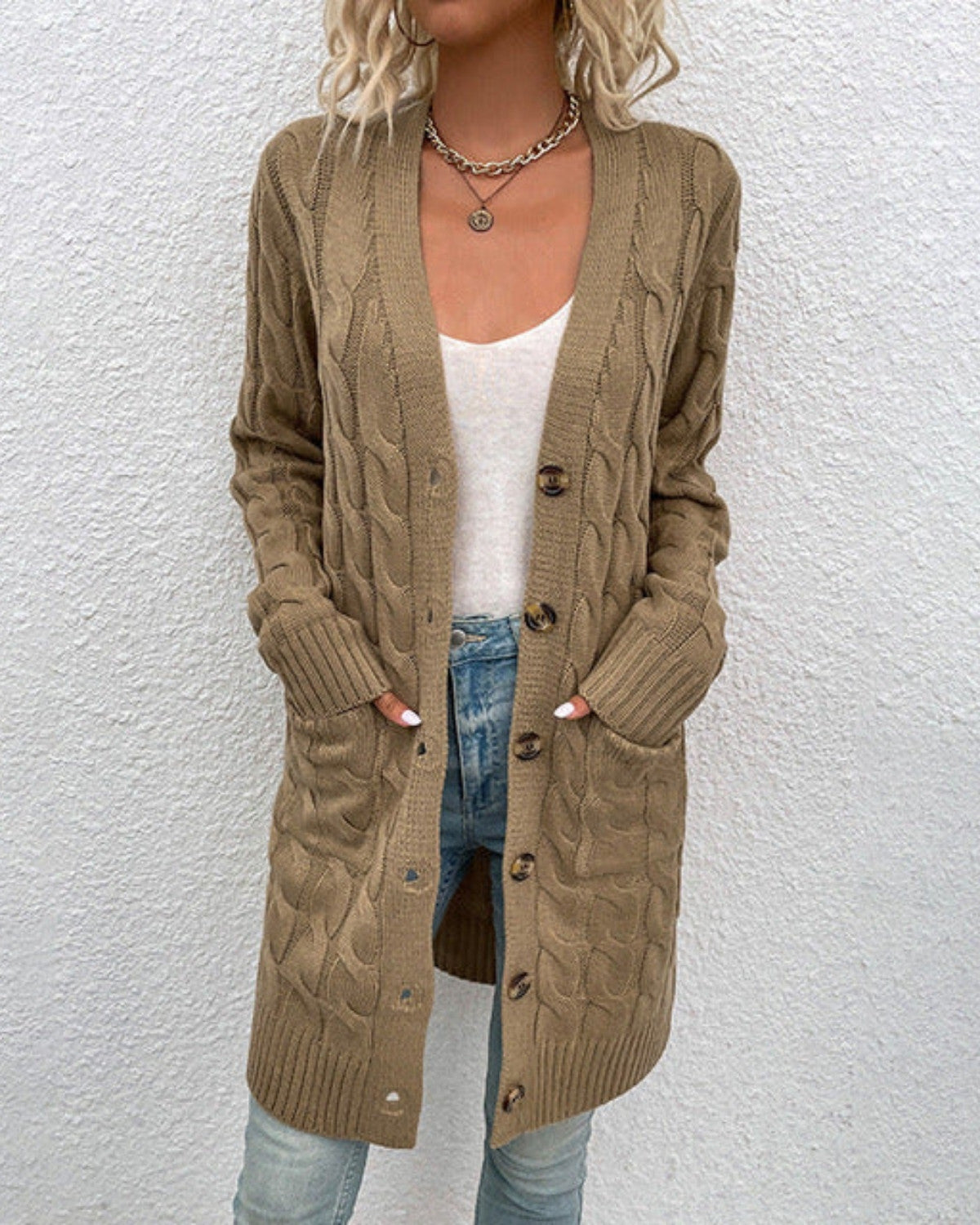 Casual gebreid vest met knoopsluiting in effen kleur – Dames