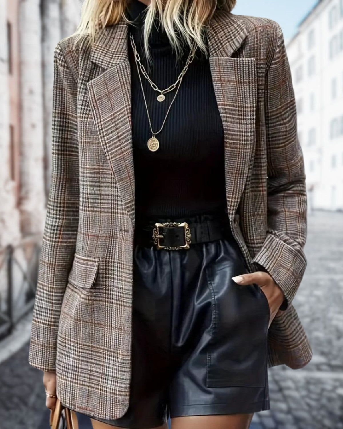 Casual geruite blazer met tijdloos tweedpatroon – Dames