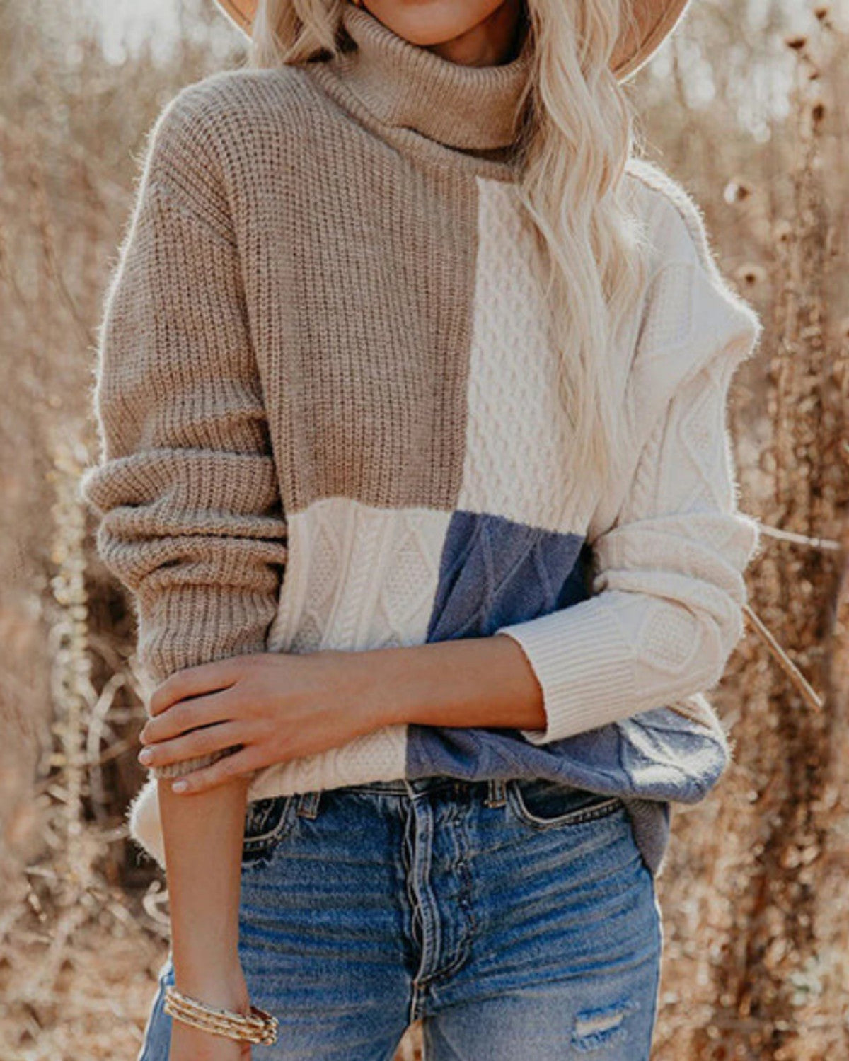 Casual trui met patchwork van katoenmix voor herfst en winter – Dames