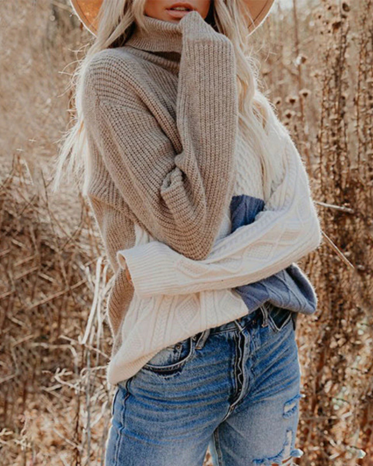 Casual trui met patchwork van katoenmix voor herfst en winter – Dames