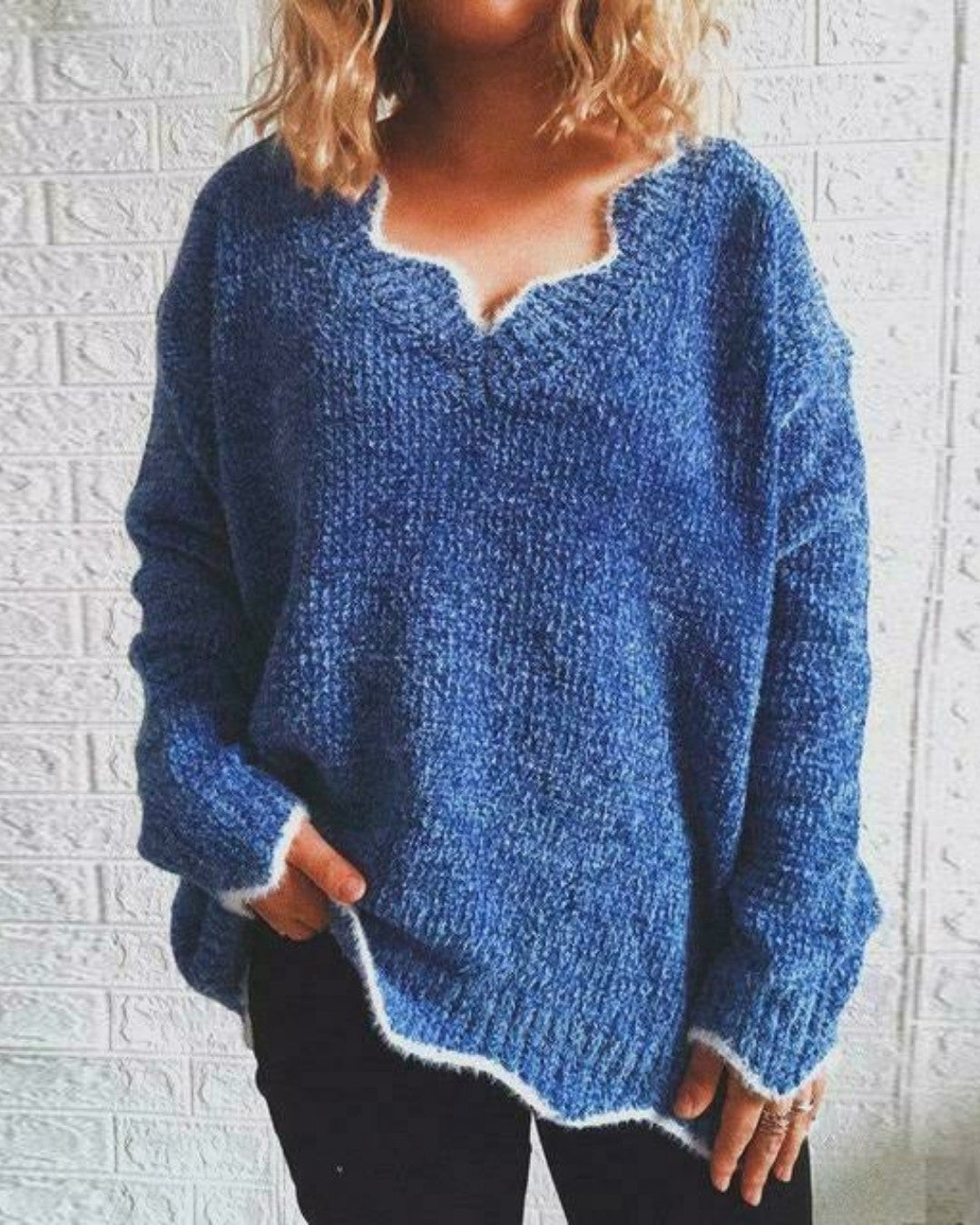 Casual winter trui met v-hals in effen kleur – Dames