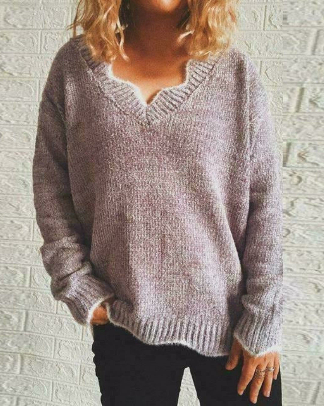 Casual winter trui met v-hals in effen kleur – Dames