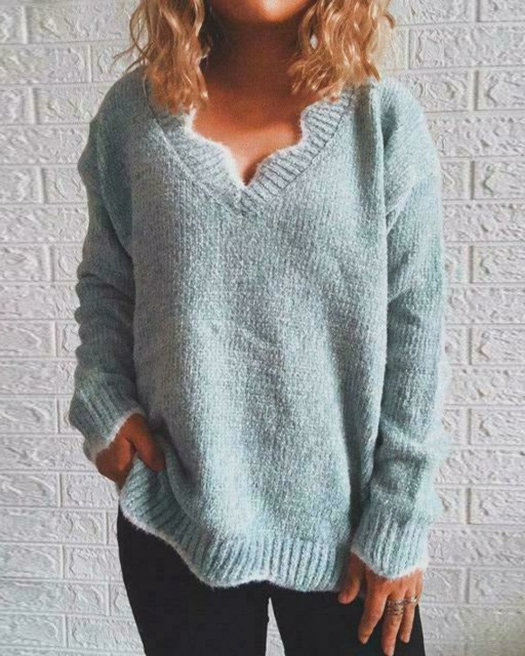 Casual winter trui met v-hals in effen kleur – Dames