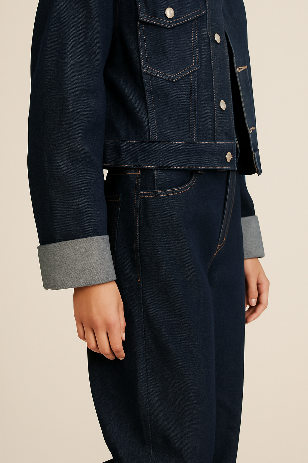 Stijlvolle denim set met losse pasvorm en rechte pijpen – Dames