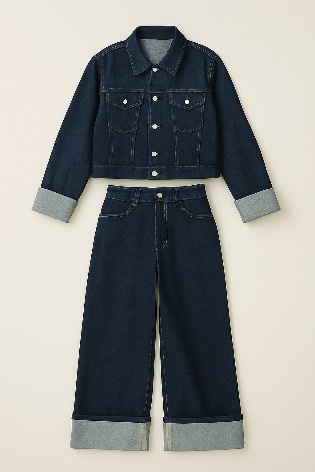 Stijlvolle denim set met losse pasvorm en rechte pijpen – Dames