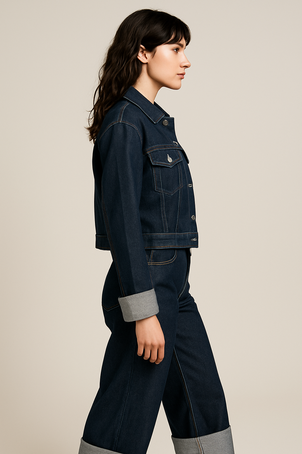 Stijlvolle denim set met losse pasvorm en rechte pijpen – Dames