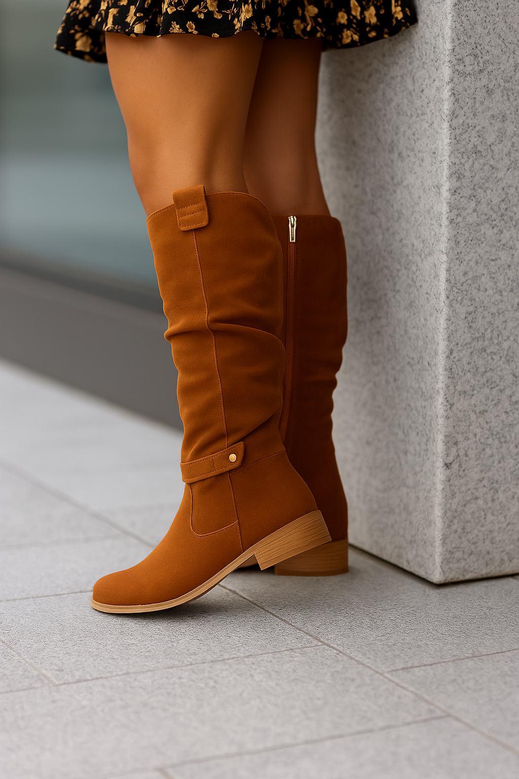 Suède knielaarzen met elegante strikdetail – Dames