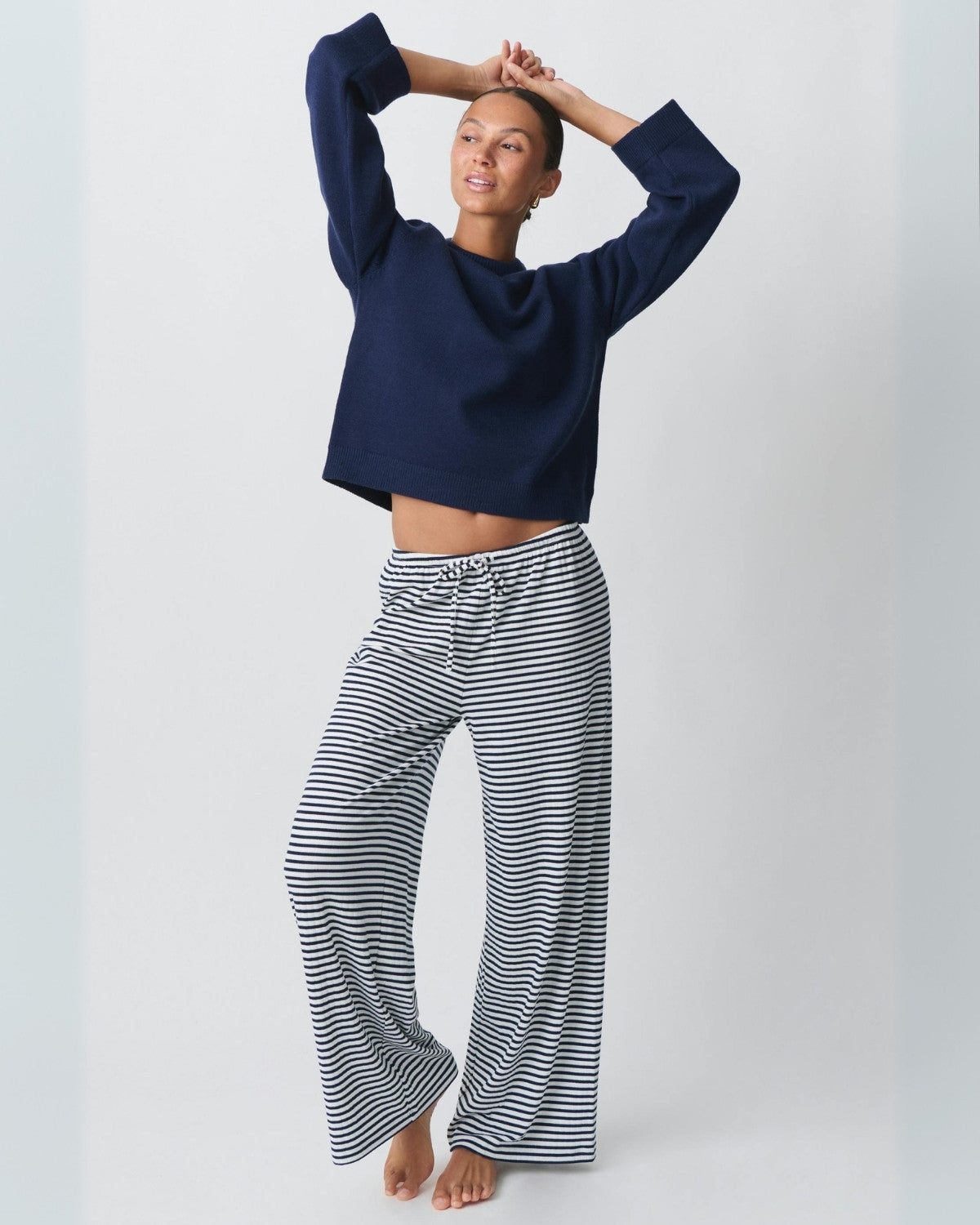 Comfortabele gestreepte los vallende broek - Dames