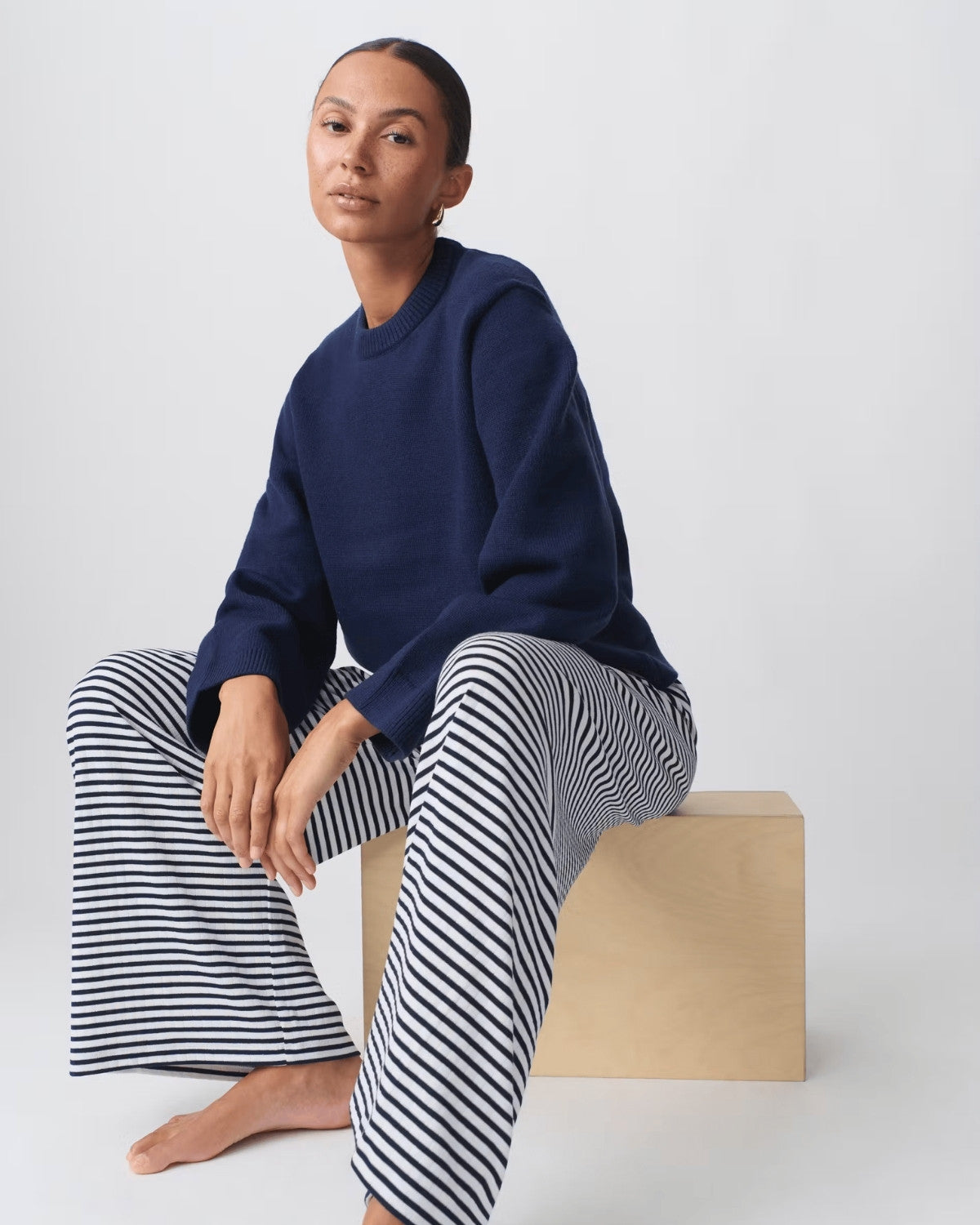 Comfortabele gestreepte los vallende broek - Dames