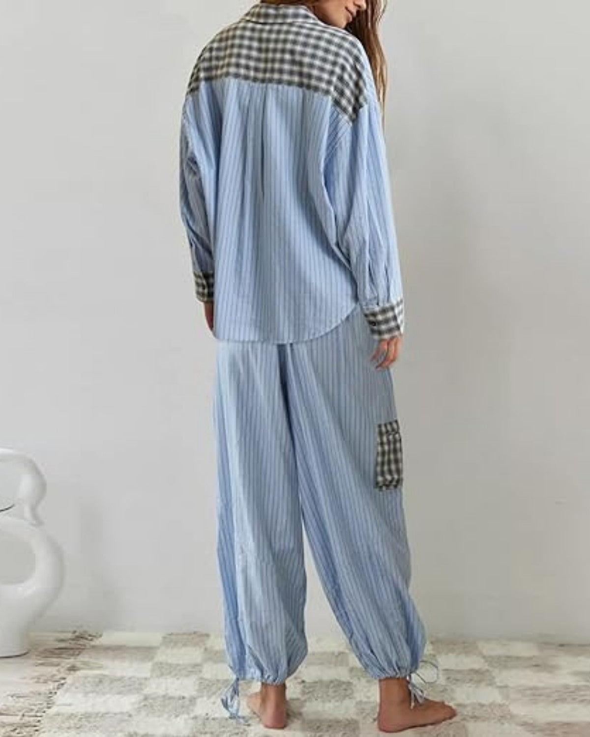 Comfortabele wijde geruite pyjamaset - Dames