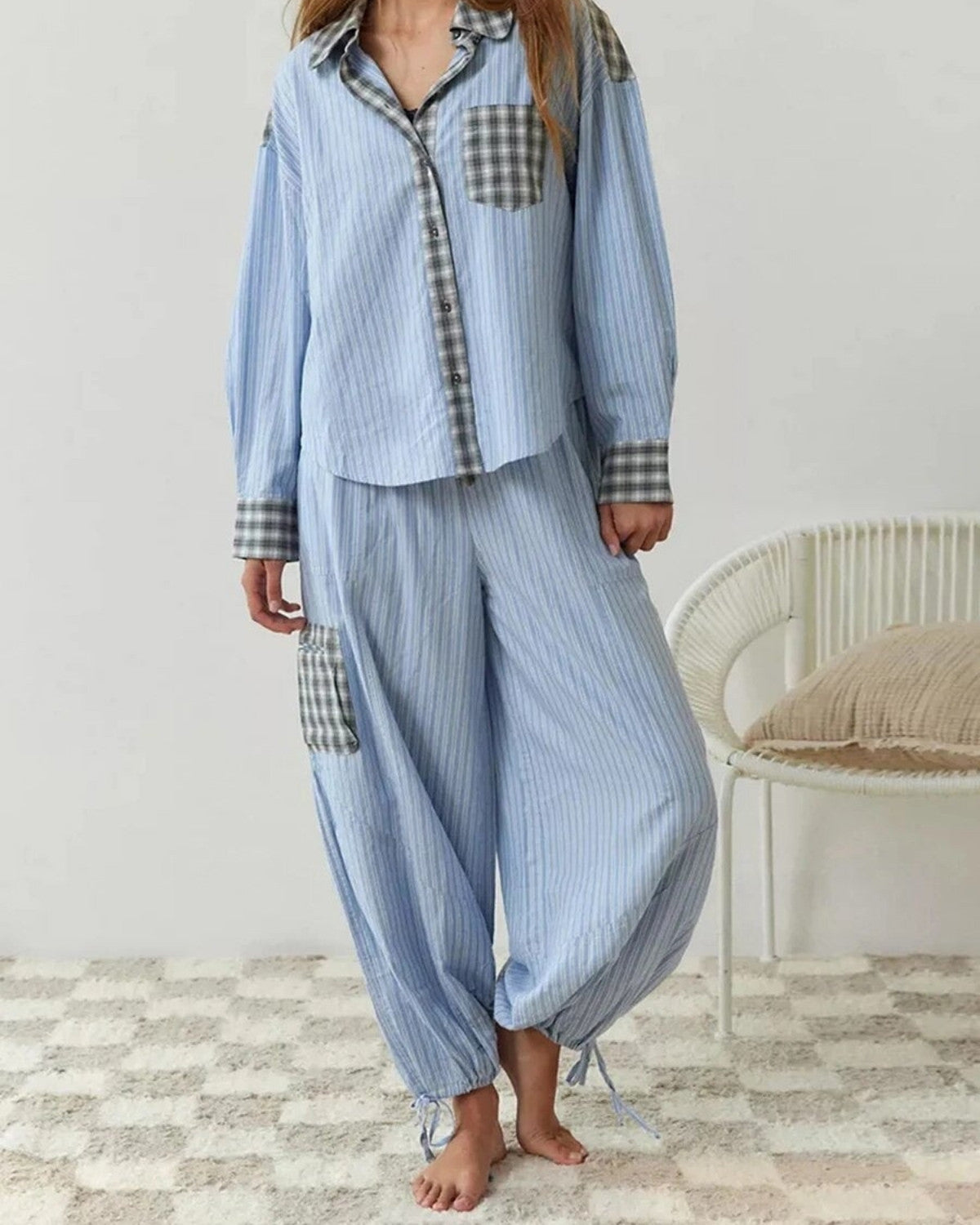 Comfortabele wijde geruite pyjamaset - Dames